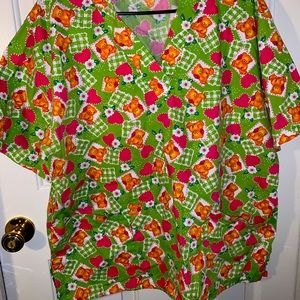 Green Scrub Top With Teddy Bears
